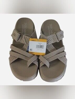 Skechers Women's Taupe Cross-Strap Luxe Foam Sandals